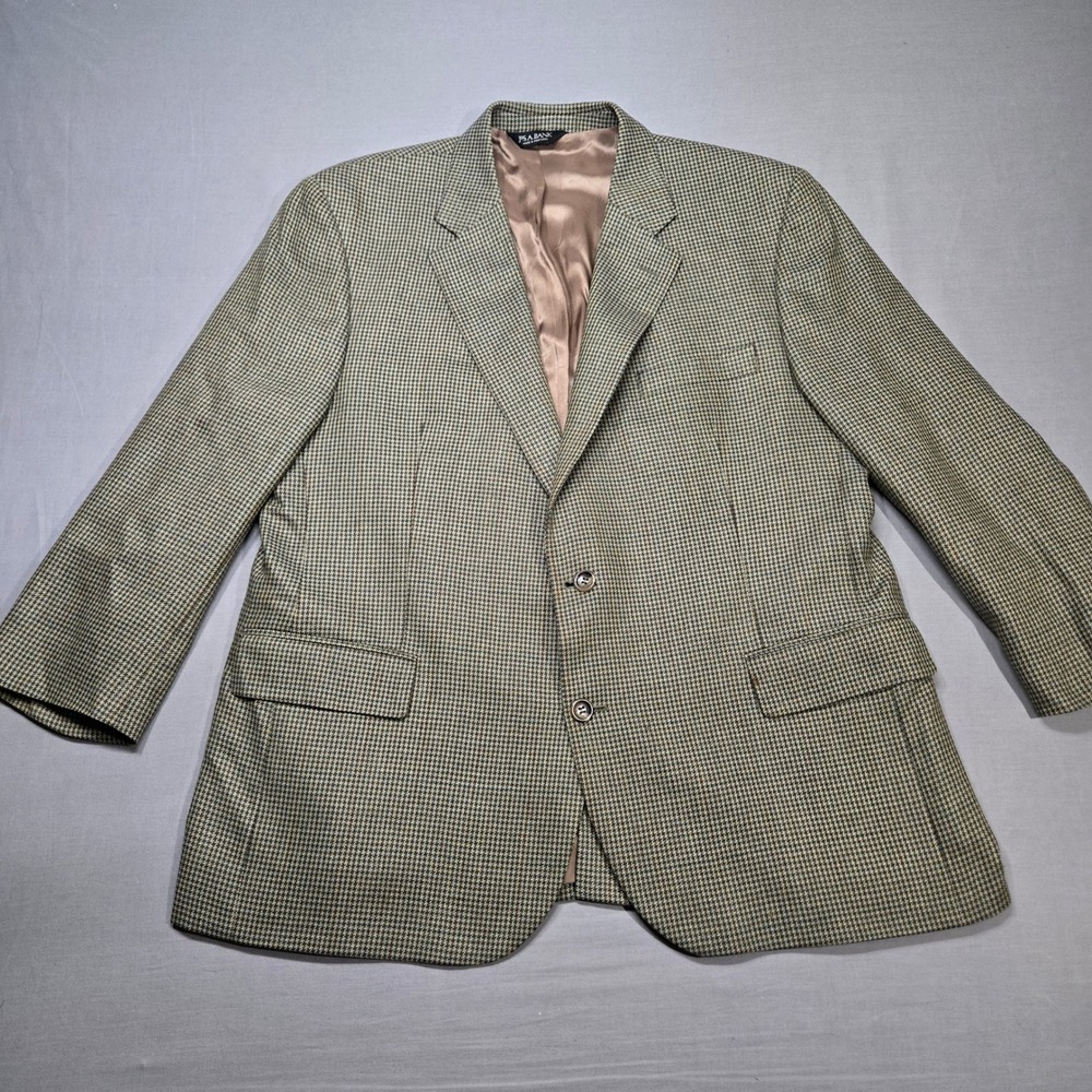 Jos. A. Bank Blazer 46R Brown Olive Houndstooth Silk Wool Blend